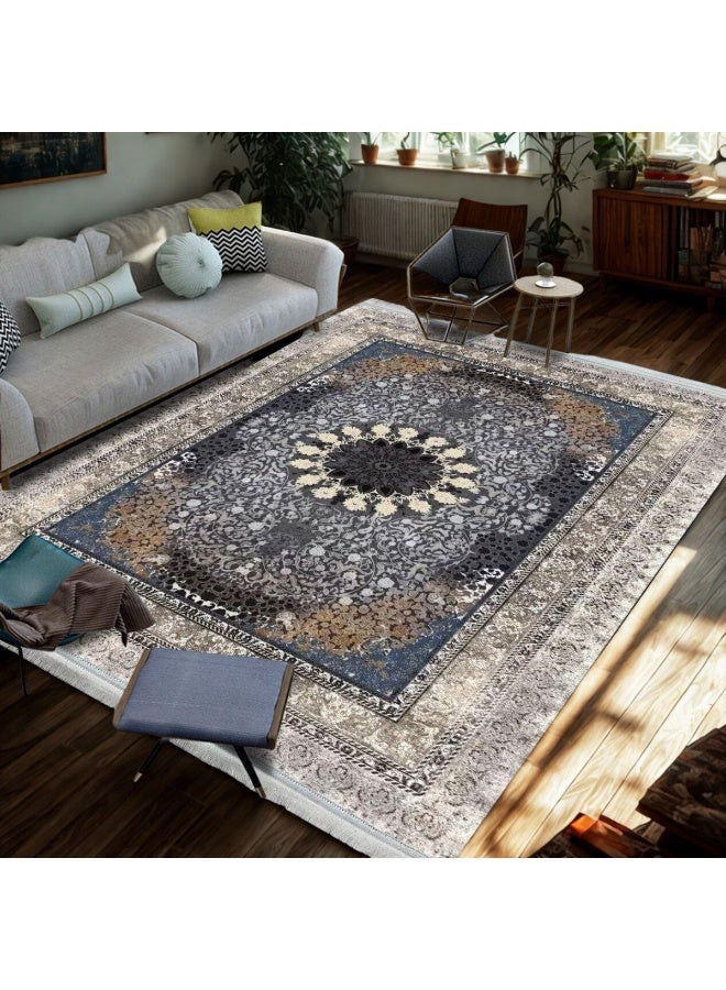 SMART HOME Large padded floor mat with a soft velvet surface and non-slip backing - Living room rug - Majlis rug - Lounge rug - Luxurious decorative rug - Elegant rug with modern patterns for living rooms and majlis - Size 350x250 cm - Suitable for everyday use and entertaining - Image 2